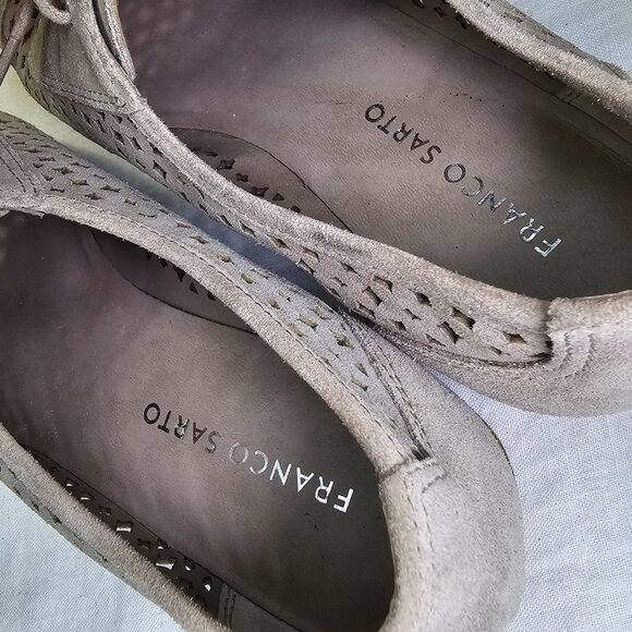 Franco Sarto Genuine Suede Leather Perforated Lace Up Oxford Shoes 8 Taupe - Picture 6 of 11